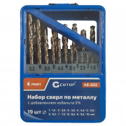 Комплект свредла за метал с 5% кобалт в метална кутия, 1-10 мм (през 0.5 мм), 19 бр.