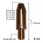 Контактна дюза М8х30, Е-Cu