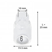 TIG Стъклен накрайник Pyrex 19.5x10x25L | T9/17/18/20/26 S | 13NQ10 №6