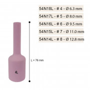 TIG керамичен накрайник за газова леща U-201 (T-17/18/26) 54N, L = 76 mm