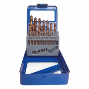 Комплект свредла за метал с 5% кобалт в метална кутия, 1-10 мм (през 0.5 мм), 19 бр.