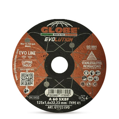 GLOBE Диск за рязане на метал и неръждаема стомана EVOLUTION, 125x1.6 mm