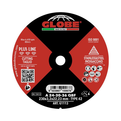 GLOBE Диск за рязане на стомана, 230 x 3.2 x 22.23 mm