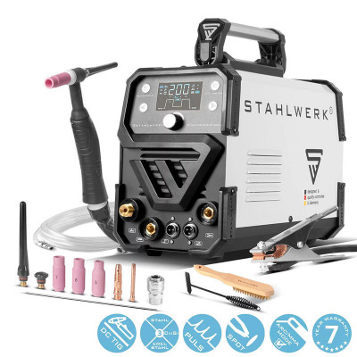 STAHLWERK Комбиниран цифров заваръчен апарат 2-в-1 DC TIG 200 Pulse ST Digital