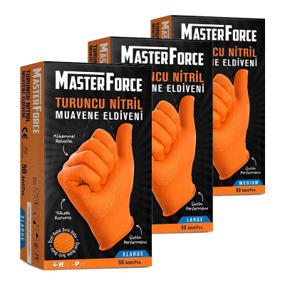 Оранжеви еднократни ръкавици от нитрил MasterForce, без пудра, 50 бр.