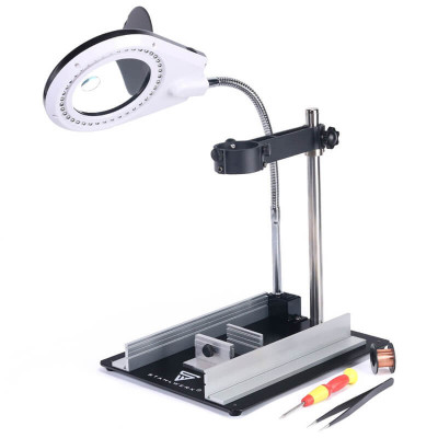 STAHLWERK Настолна LED лампа с лупа и държач за поялник DML 90-ST