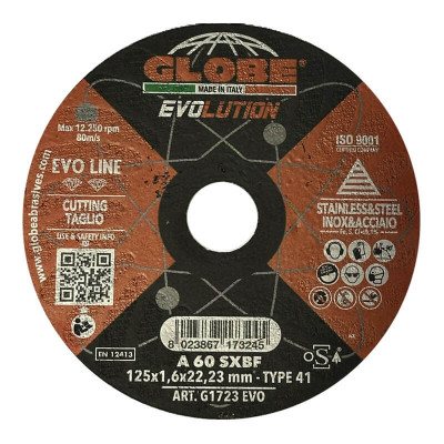 GLOBE Диск за рязане на метал и неръждаема стомана EVOLUTION, 125x1.6 mm